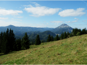 Herrlicher Blick auf Gemeindealpe und tscher beim Aufstieg zum Hochstadelberg 
